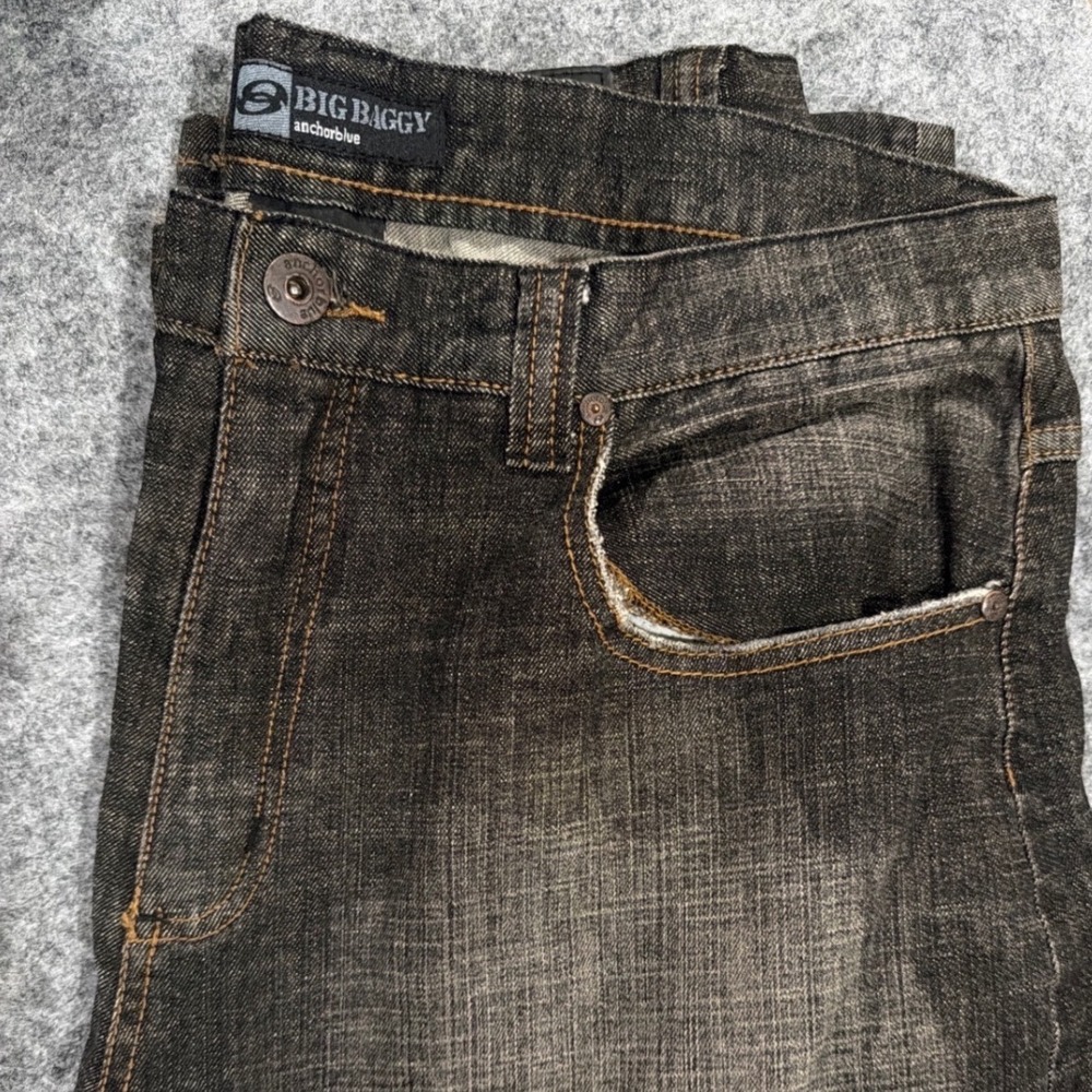 VTG Y2K Anchor Blue Big Baggy Mens Black Jeans 34x32 Wide Leg Skater